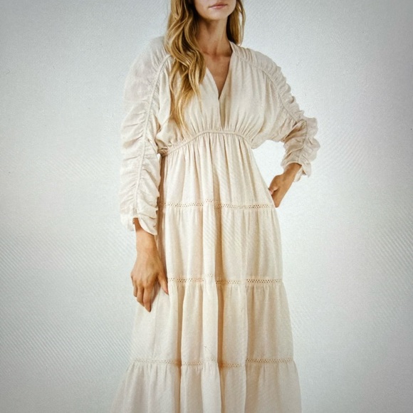 Free the Roses Cream Tiered Ruffled Midi Dress - Picture 1 of 6